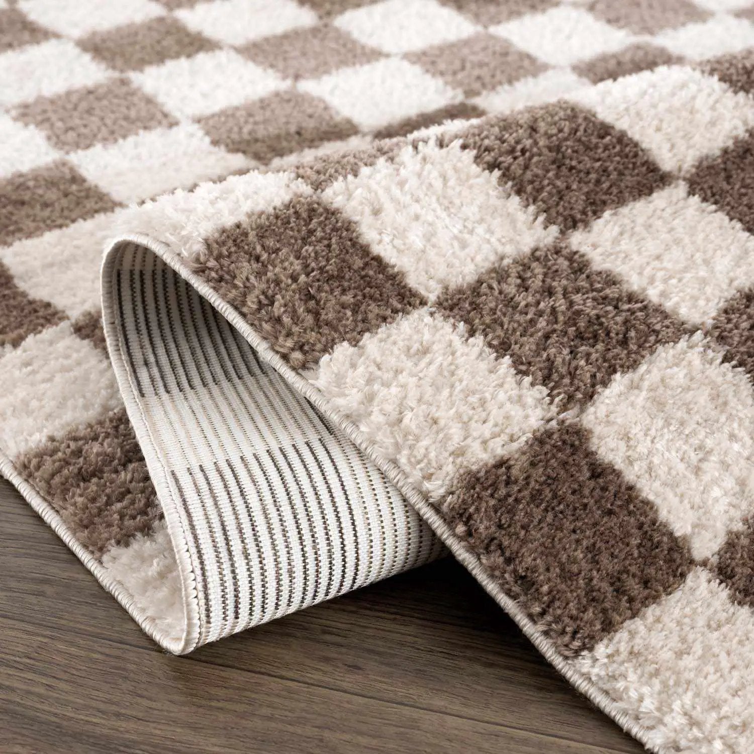 Canika Brown Washable Checkered Area Rug by Boutique Rugs