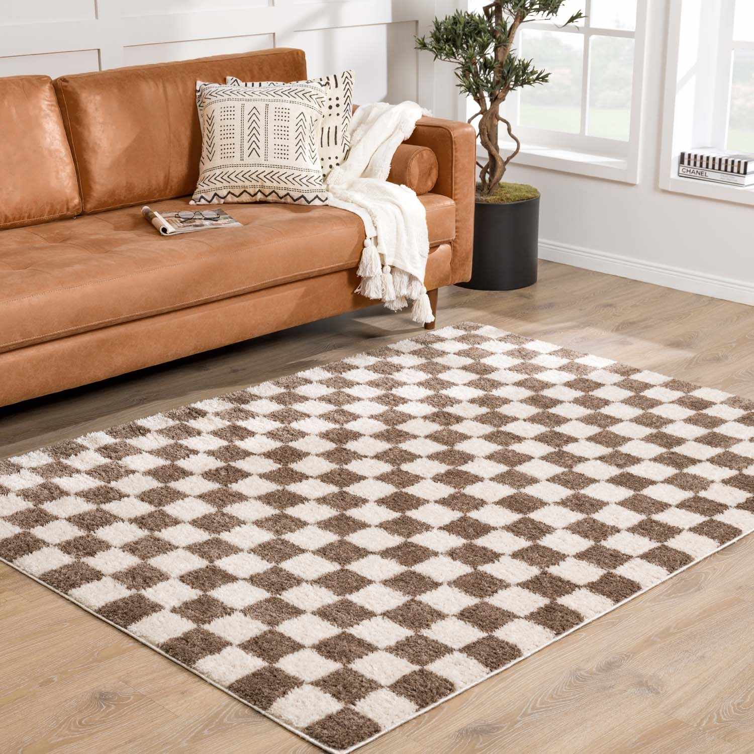 Canika Brown Washable Checkered Area Rug by Boutique Rugs
