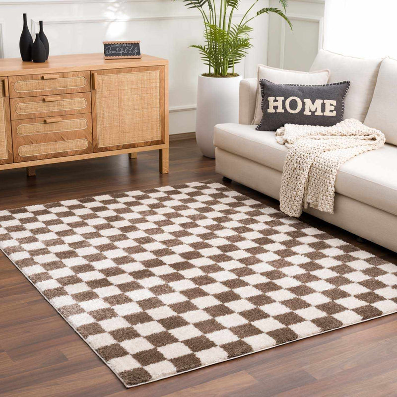 Canika Brown Washable Checkered Area Rug by Boutique Rugs