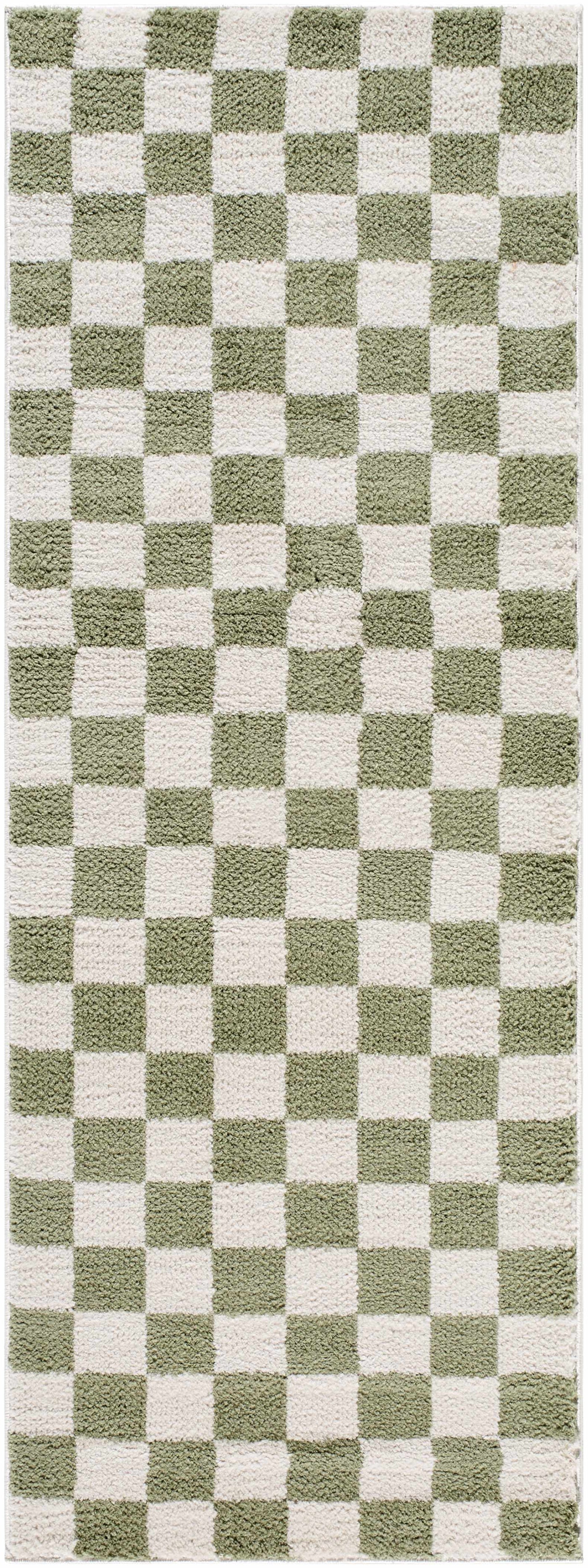 Canika Green Checkered Washable Plush Rug by Boutique Rugs