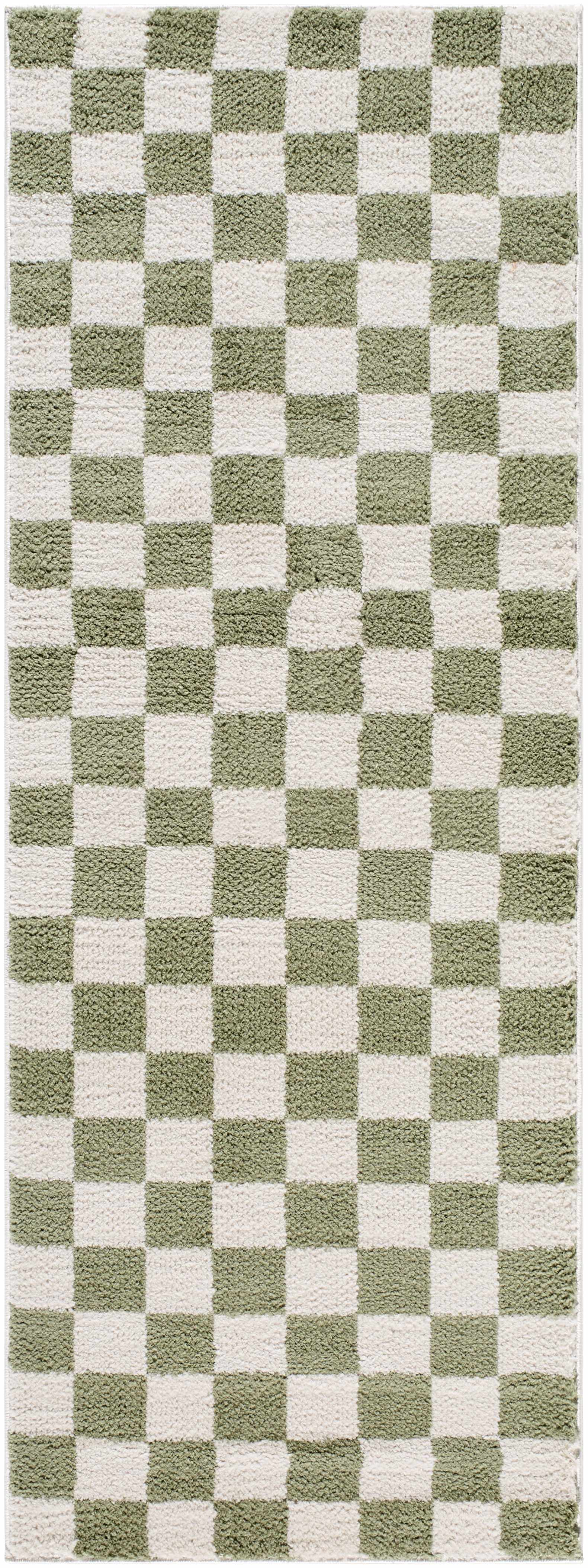 Canika Green Checkered Washable Plush Rug by Boutique Rugs