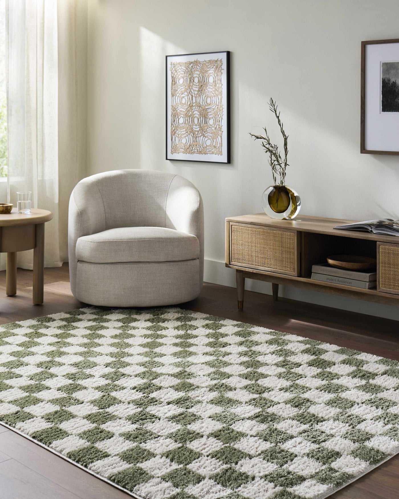 Canika Green Checkered Washable Plush Rug by Boutique Rugs
