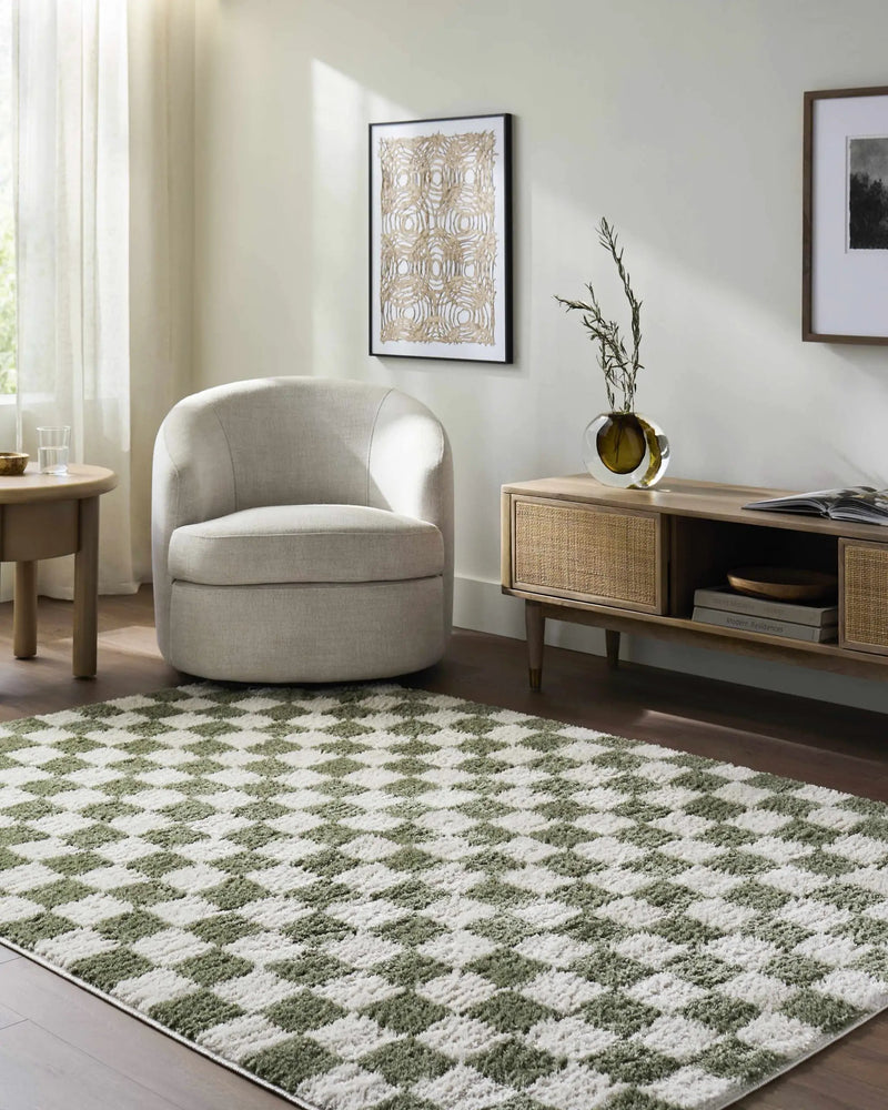 Canika Green Checkered Washable Plush Rug by Boutique Rugs