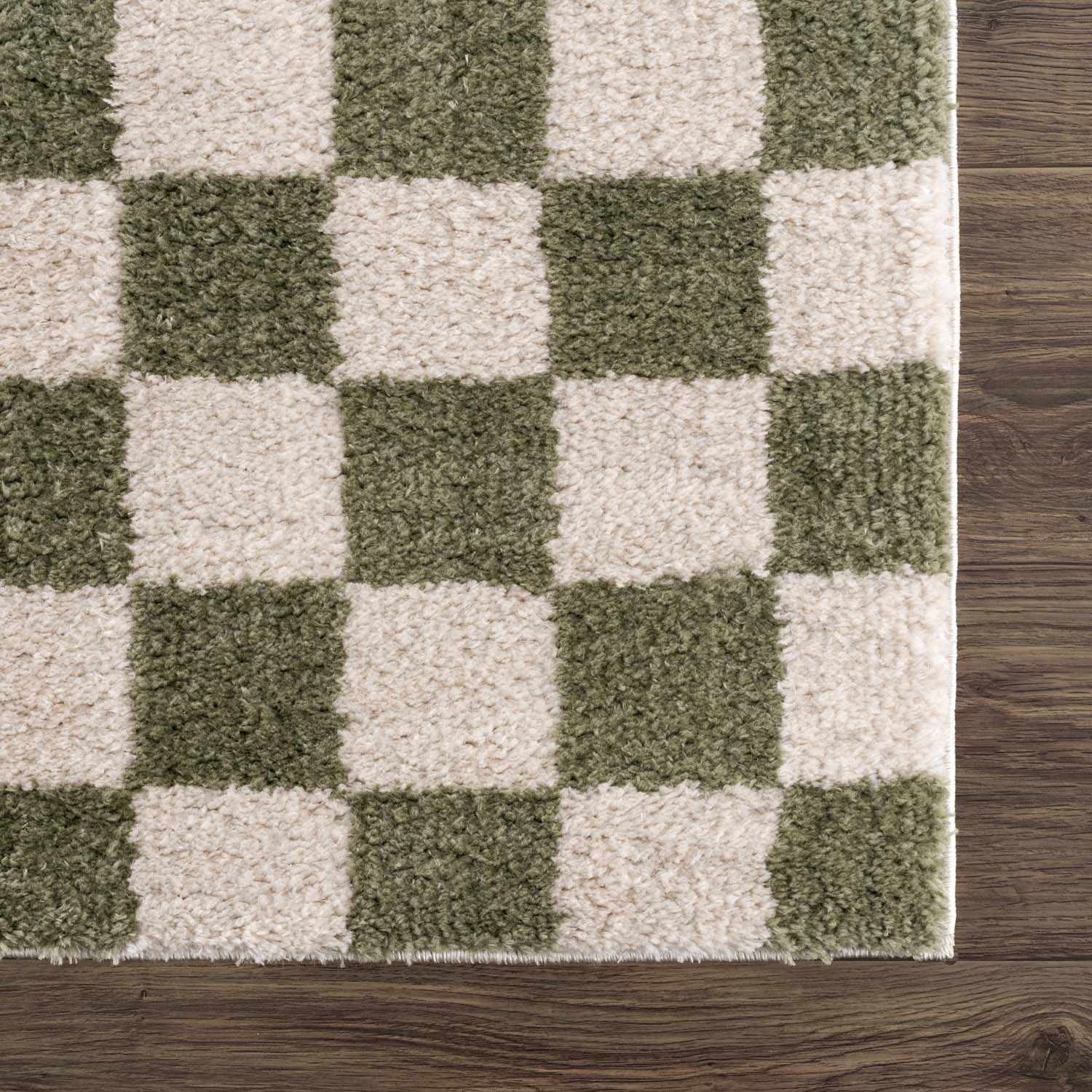 Canika Green Checkered Washable Plush Rug by Boutique Rugs