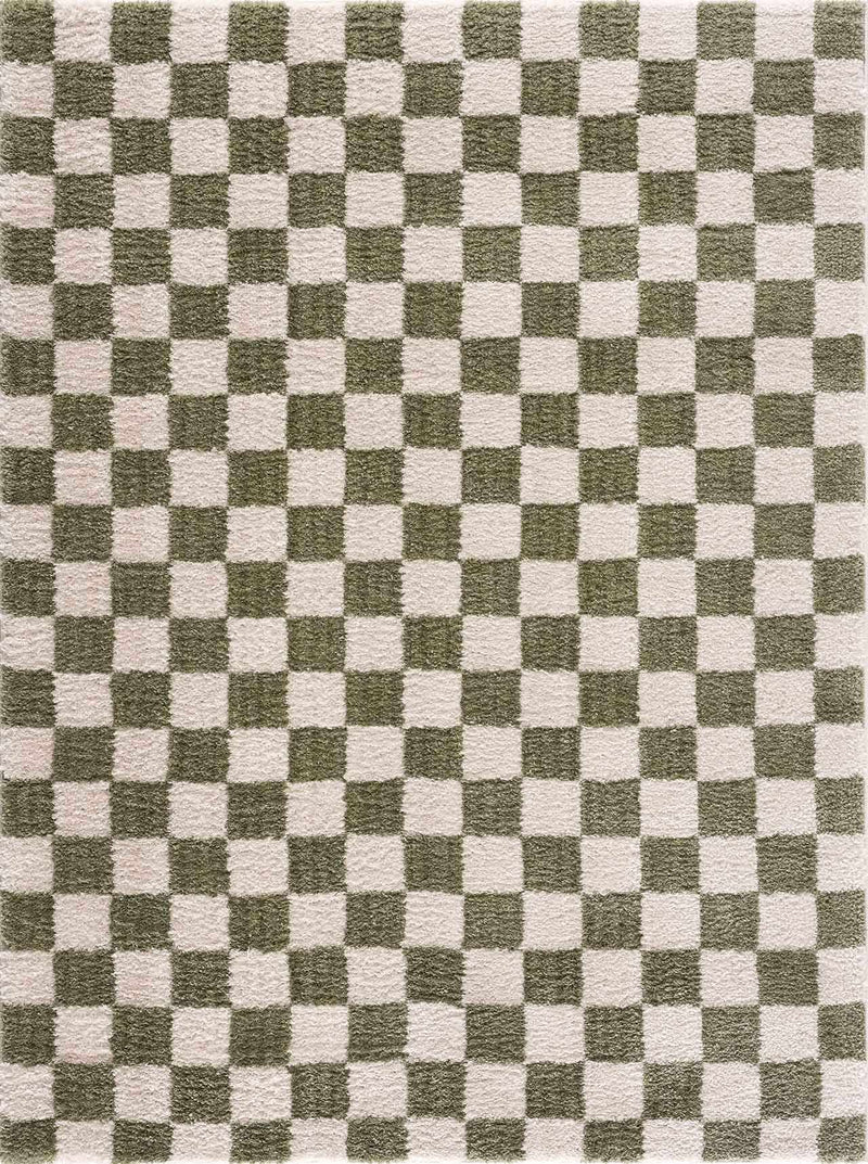 Canika Green Checkered Washable Plush Rug by Boutique Rugs