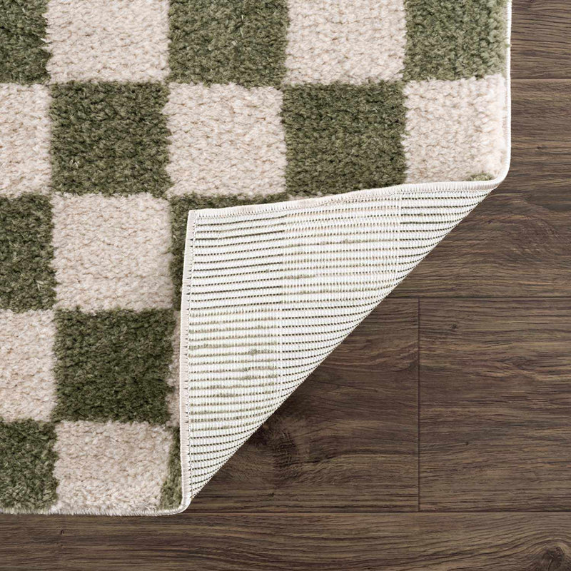 Canika Green Checkered Washable Plush Rug by Boutique Rugs
