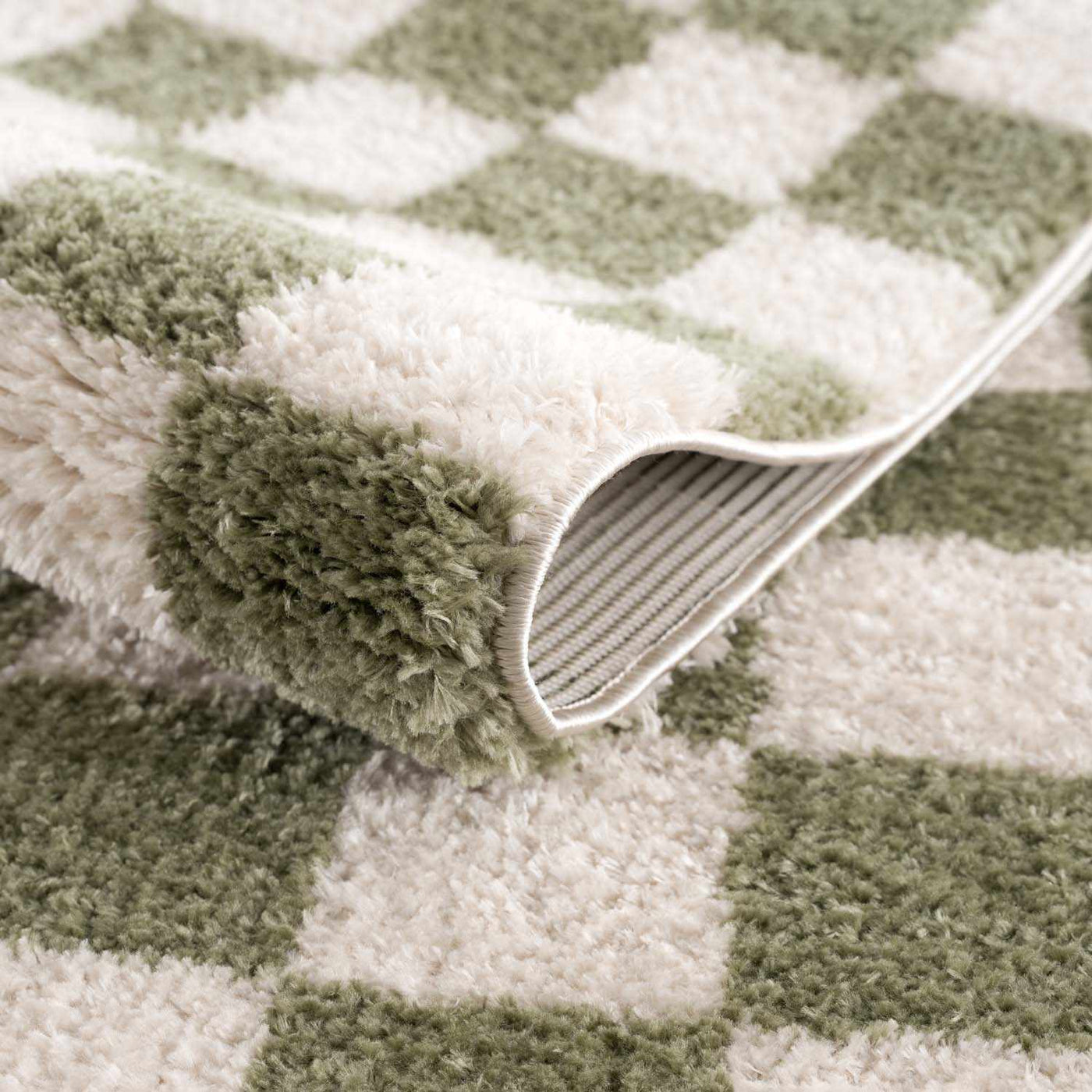 Canika Green Checkered Washable Plush Rug by Boutique Rugs
