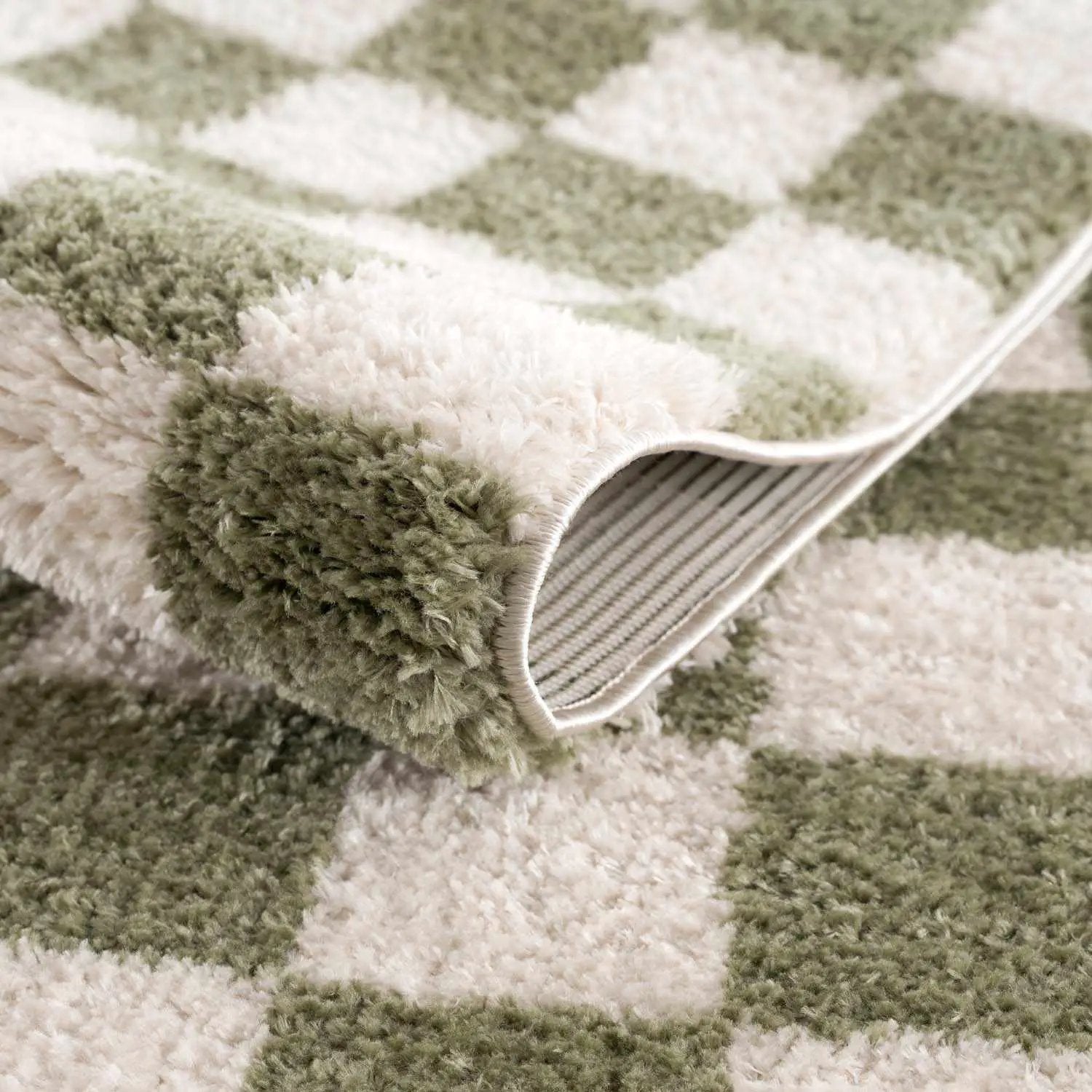 Canika Green Checkered Washable Plush Rug by Boutique Rugs