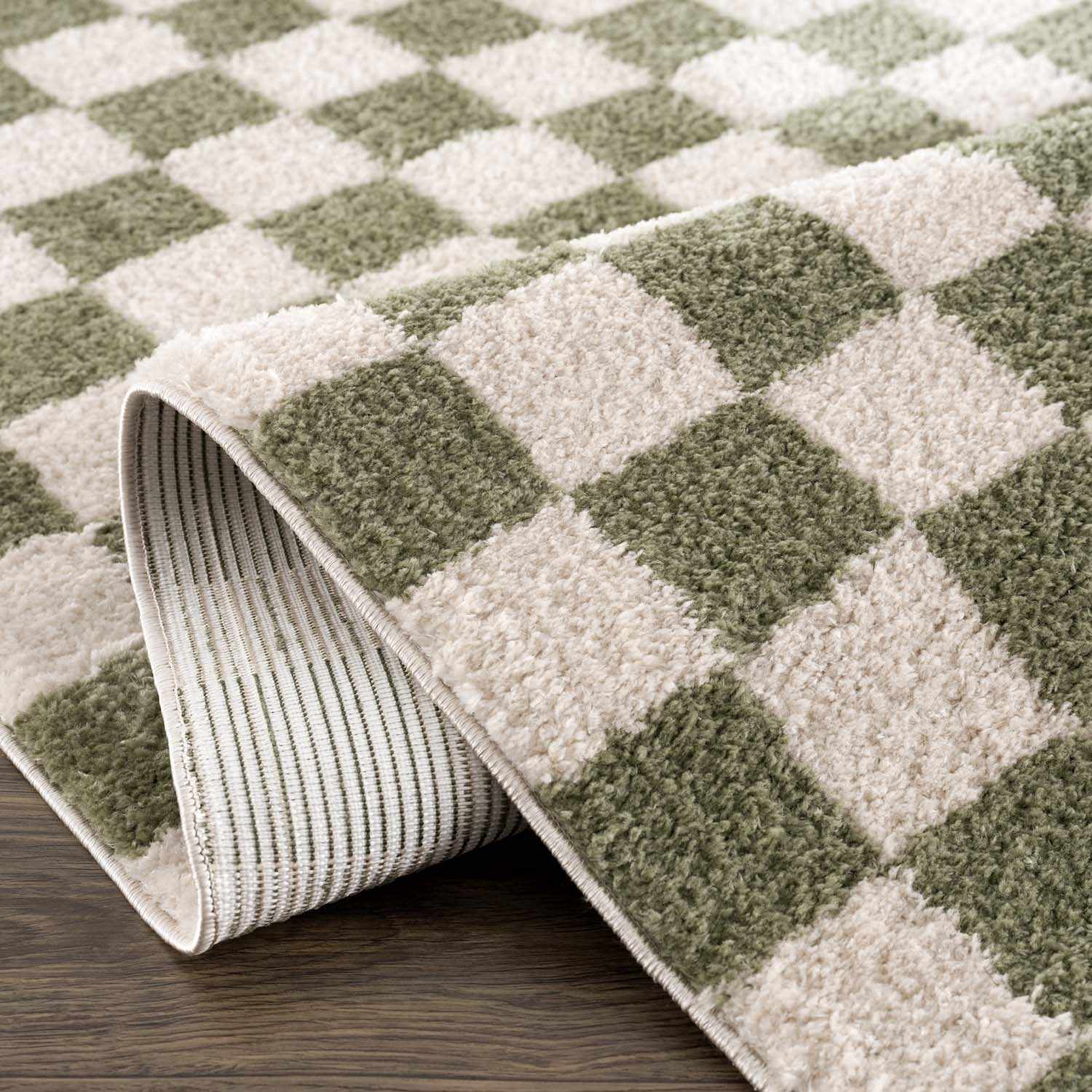 Canika Green Checkered Washable Plush Rug by Boutique Rugs