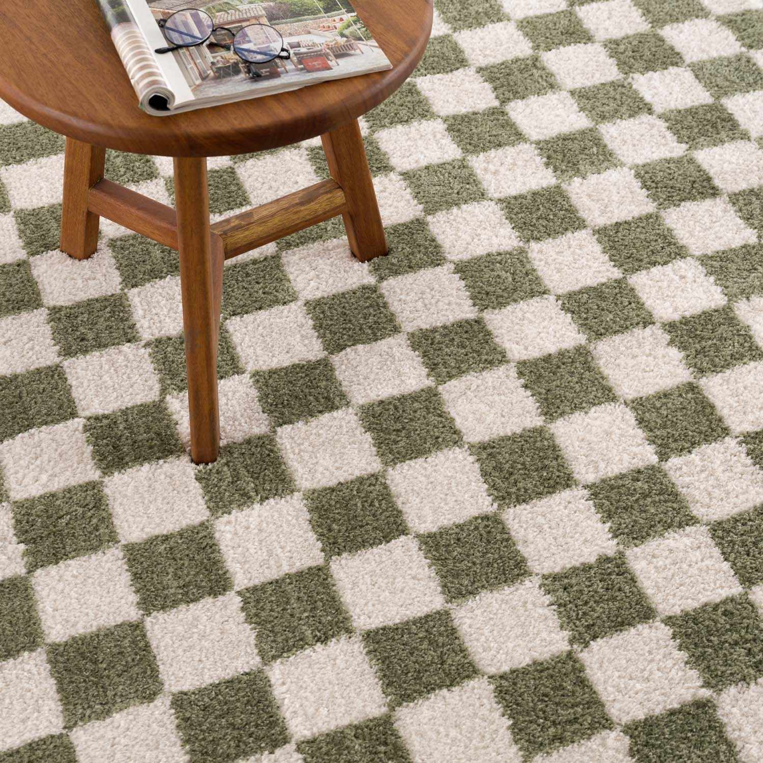 Canika Green Checkered Washable Plush Rug by Boutique Rugs