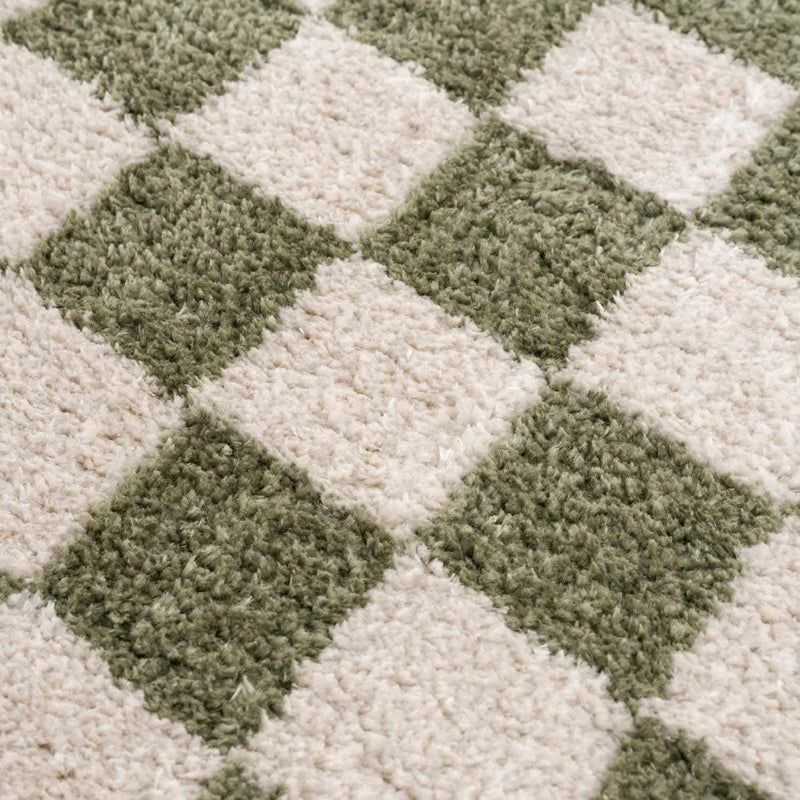 Canika Green Checkered Washable Plush Rug by Boutique Rugs
