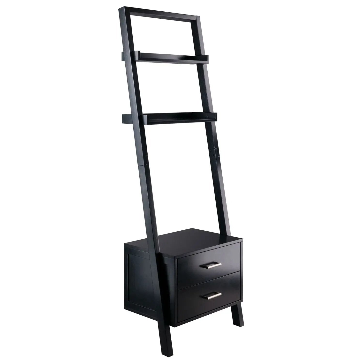 Modern Black 2 Drawer Entryway Shelf Leaning Ladder Bookshelf Bookcase by HomePacific