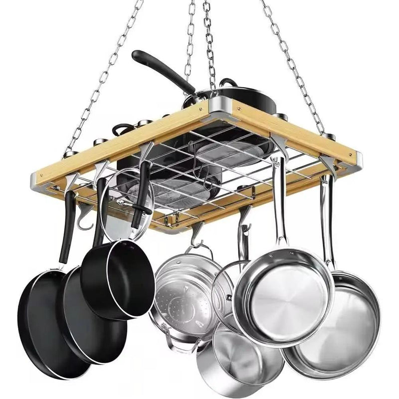 Rectangular 23.5-inch Metal Wood Ceiling Mounted Kitchen Pot Rack by HomePacific