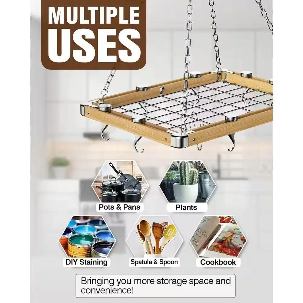 Rectangular 23.5-inch Metal Wood Ceiling Mounted Kitchen Pot Rack by HomePacific