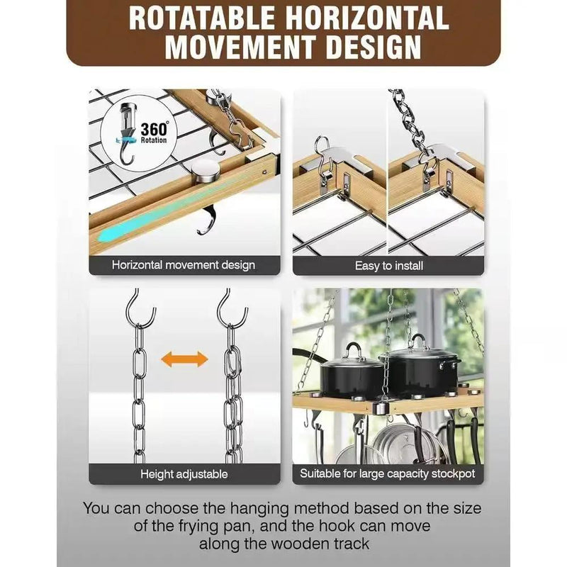 Rectangular 23.5-inch Metal Wood Ceiling Mounted Kitchen Pot Rack by HomePacific