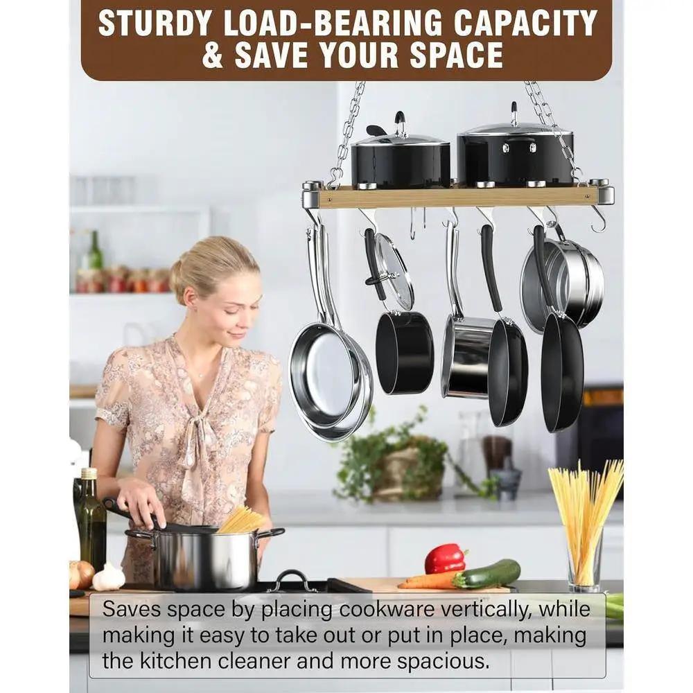 Rectangular 23.5-inch Metal Wood Ceiling Mounted Kitchen Pot Rack by HomePacific
