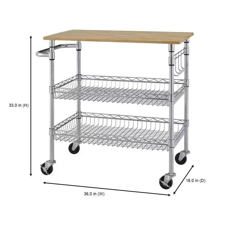 Kitchen Island Cart with Wood Top and 2 Bottom Storage Shelves on Wheels by HomePacific