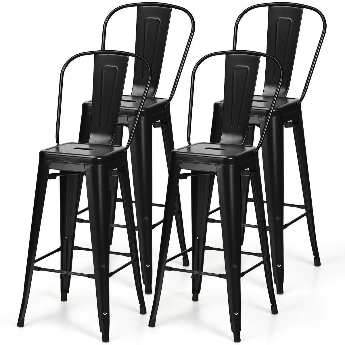 Set of 4 Black 30" Height High Back Metal Industrial Bar Stools by HomePacific