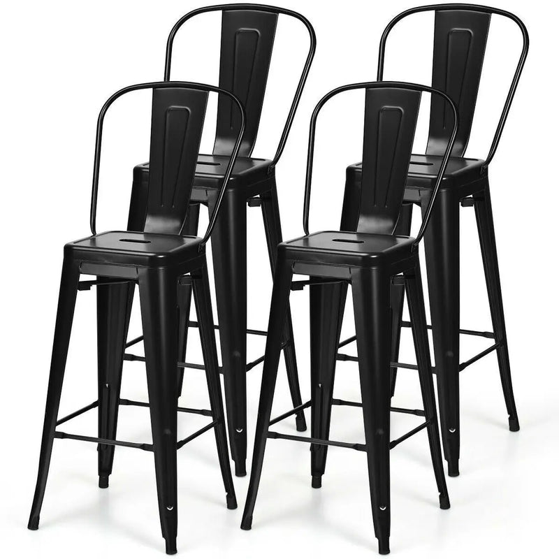 Set of 4 Black 30" Height High Back Metal Industrial Bar Stools by HomePacific