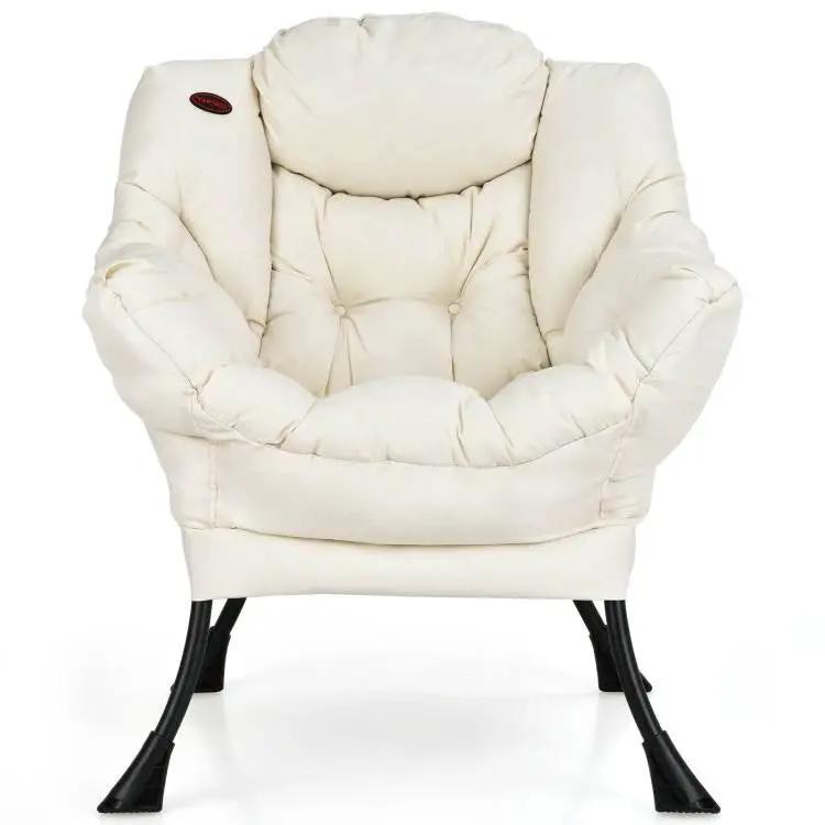 Upholstered Contemporary Cushioned Accent Chair with Side Pocket in Beige by HomePacific