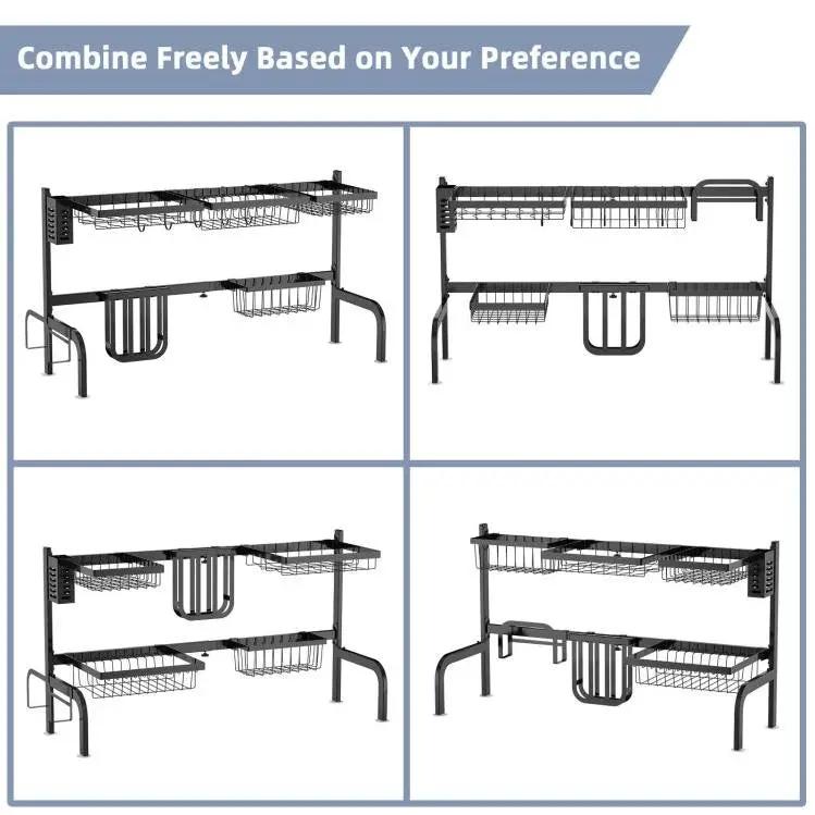 2 Tier Black Steel Adjustable Over the Sink Dish Drying Rack by HomePacific