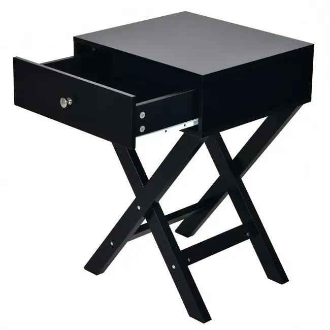 Retro Black X-Shape 1 Drawer Nightstand Coffee Table by HomePacific