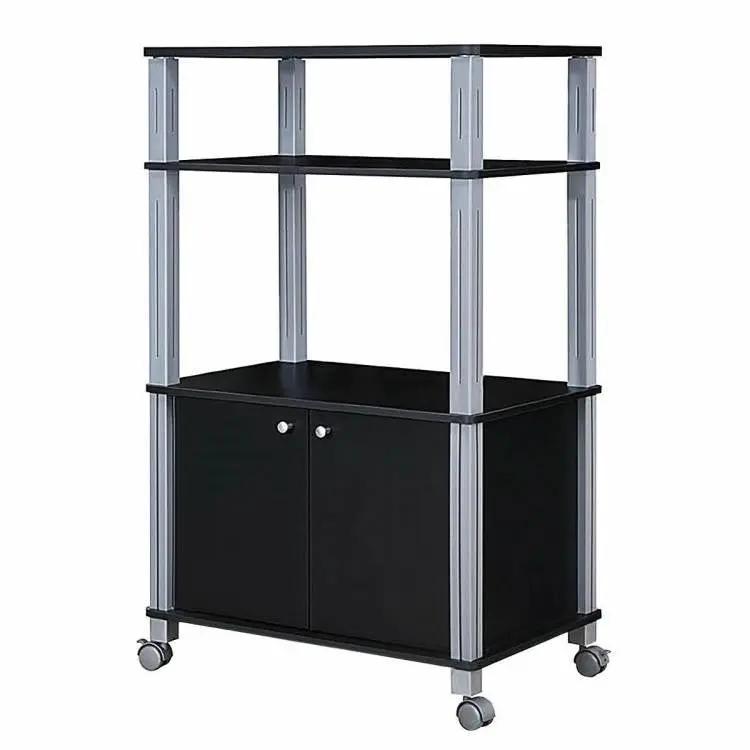 Modern 3-Shelf Kitchen Baker’s Rack Cart on Wheels in Black Wood Finish by HomePacific