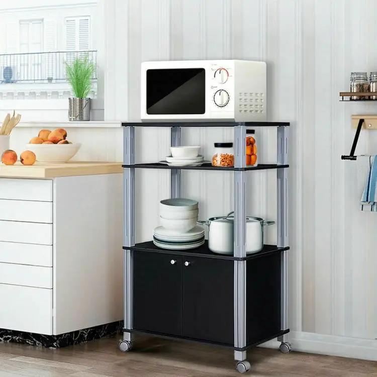 Modern 3-Shelf Kitchen Baker’s Rack Cart on Wheels in Black Wood Finish by HomePacific