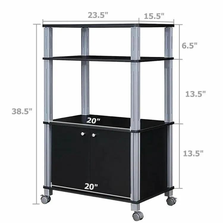 Modern 3-Shelf Kitchen Baker’s Rack Cart on Wheels in Black Wood Finish by HomePacific