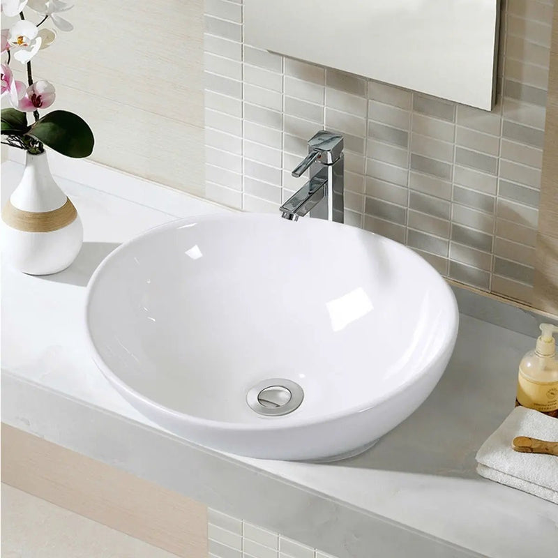 Contemporary Oval Basin Round Vessel Bathroom Sink in White by HomePacific