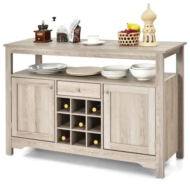 Gray Oak Buffet Server 9 Bottle Wine Cabinet Console by HomePacific