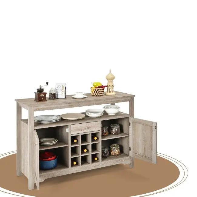 Gray Oak Buffet Server 9 Bottle Wine Cabinet Console by HomePacific