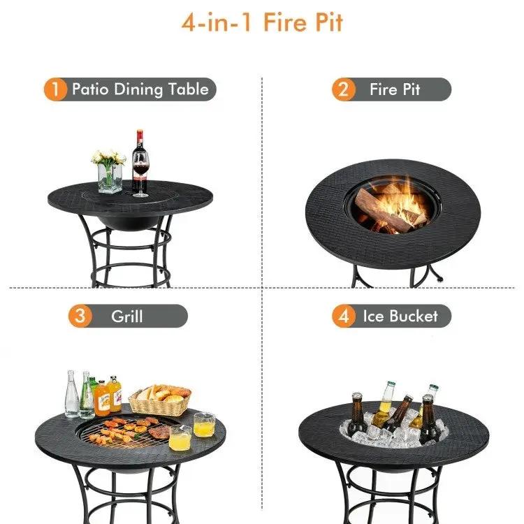 4 in 1 Fire Pit, Grill Cooking BBQ Grate, Ice Bucket, Dining Table by HomePacific