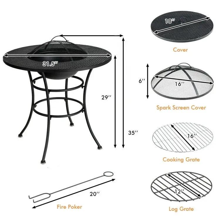 4 in 1 Fire Pit, Grill Cooking BBQ Grate, Ice Bucket, Dining Table by HomePacific