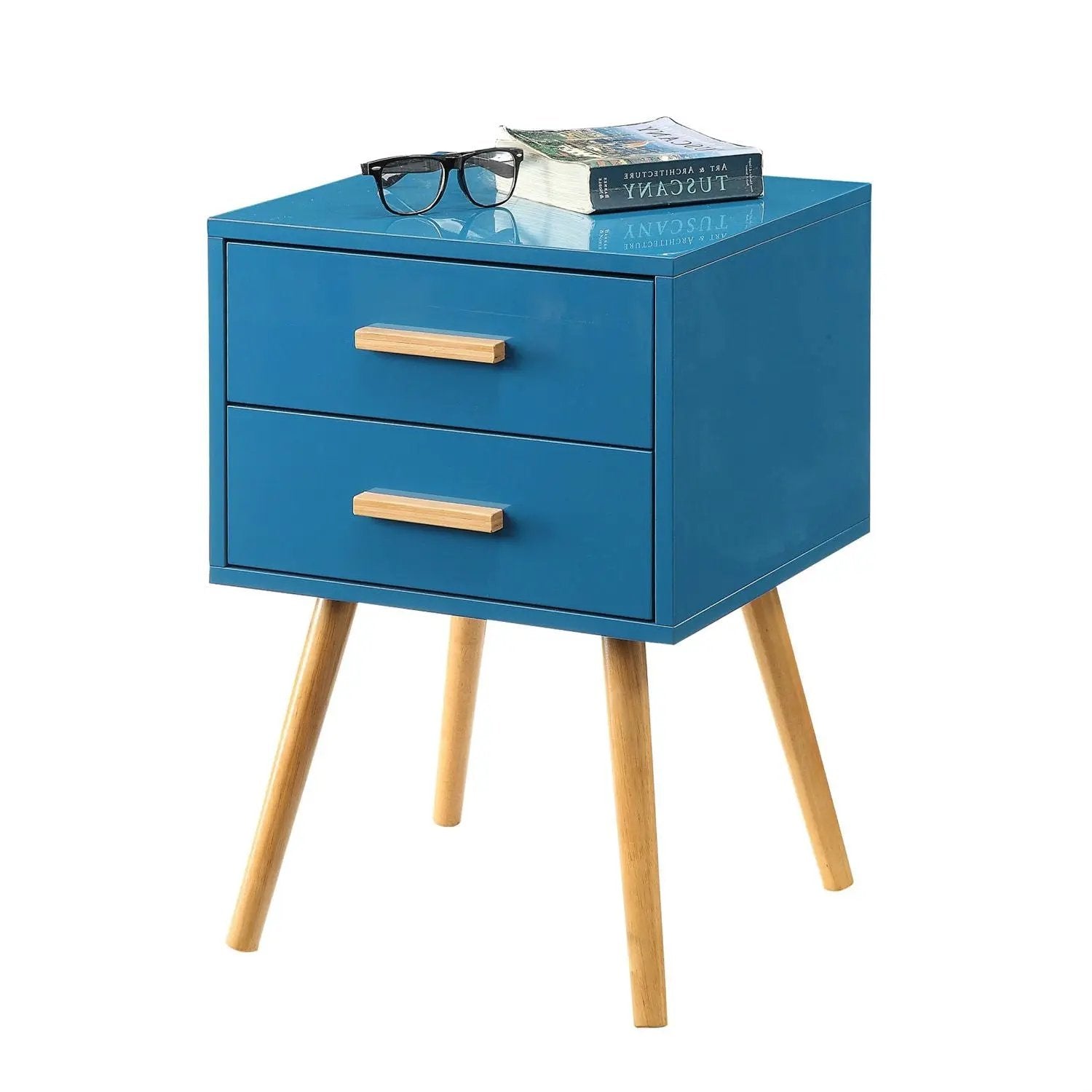 Modern Classic Mid-Century Style End Table Nightstand in Blue Finish by HomePacific