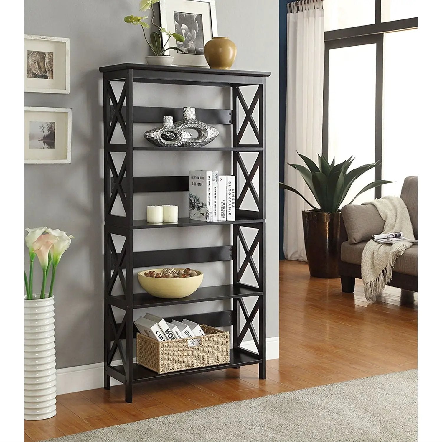 Glossy Black 5-Shelf Bookcase by HomePacific