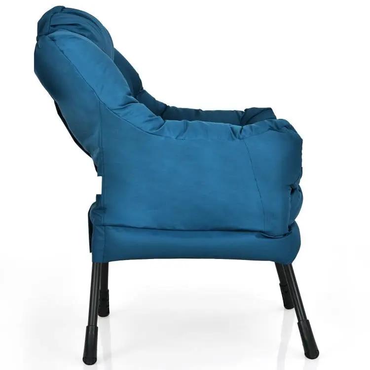 Modern Cushioned Accent Chair with Side Pocket in Navy Blue Upholstered Fabric by HomePacific