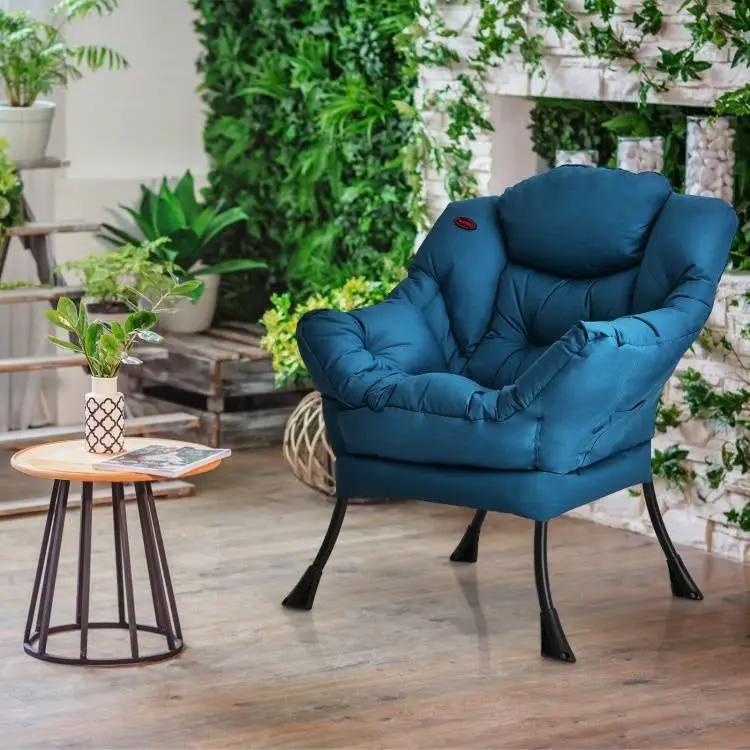 Modern Cushioned Accent Chair with Side Pocket in Navy Blue Upholstered Fabric by HomePacific
