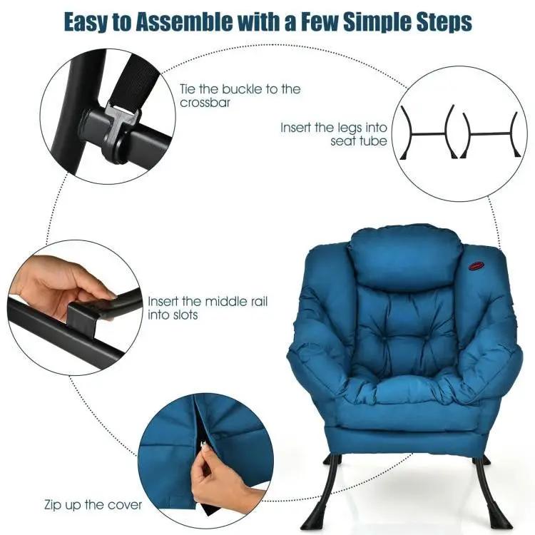 Modern Cushioned Accent Chair with Side Pocket in Navy Blue Upholstered Fabric by HomePacific
