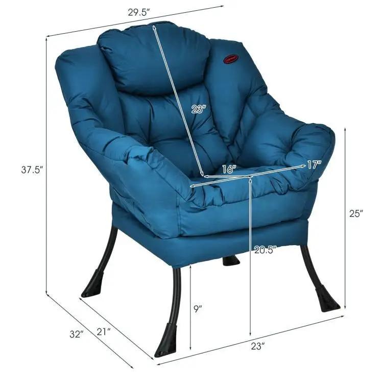 Modern Cushioned Accent Chair with Side Pocket in Navy Blue Upholstered Fabric by HomePacific