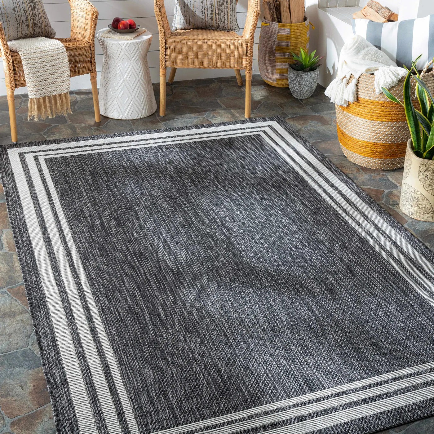 Coonamble Bordered Anthracite Outdoor Rug by Boutique Rugs