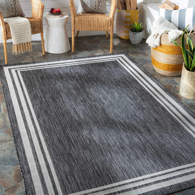 Coonamble Bordered Anthracite Outdoor Rug by Boutique Rugs