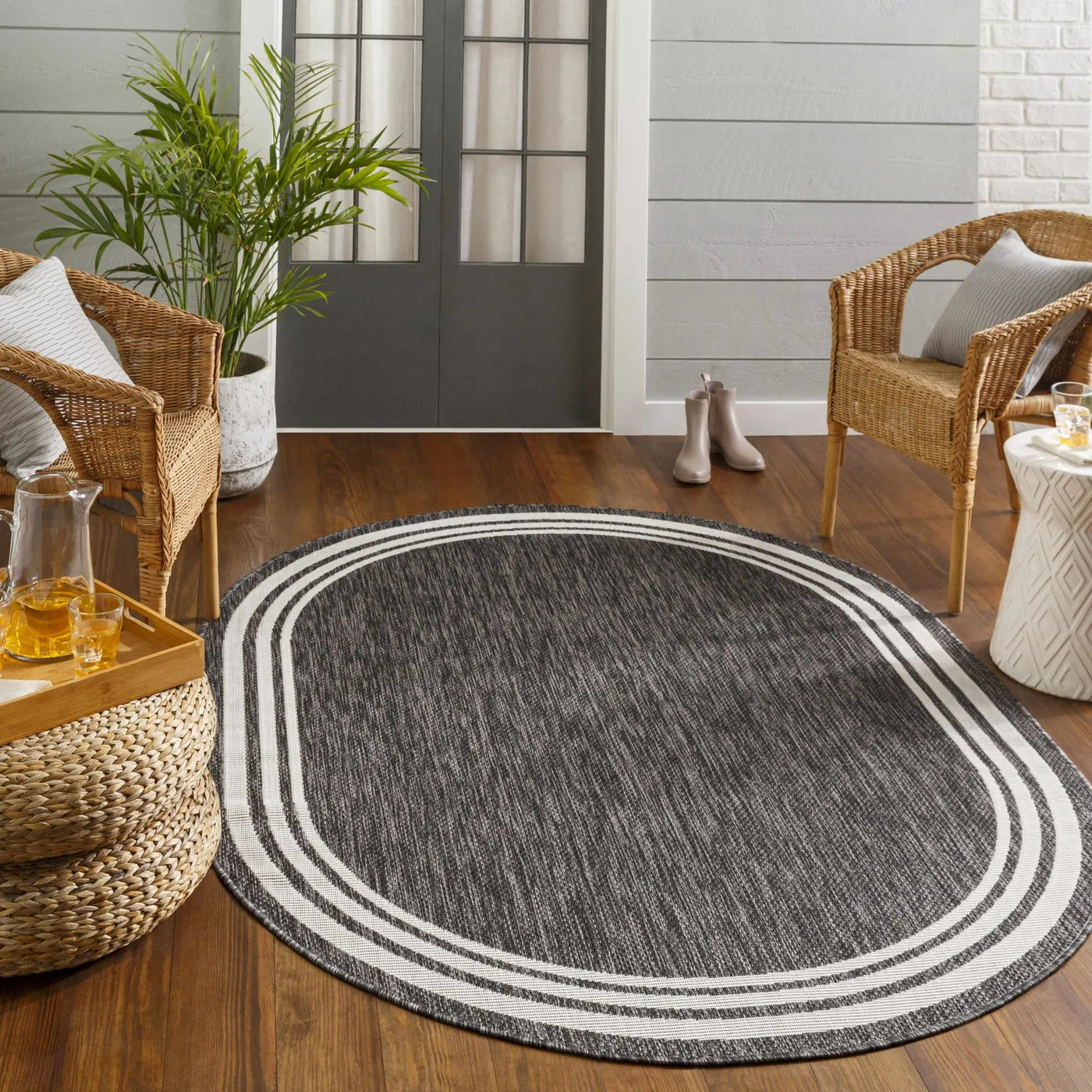Coonamble Bordered Anthracite Outdoor Rug by Boutique Rugs