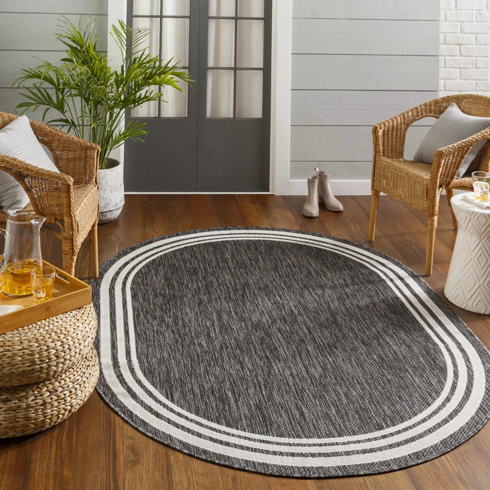 Coonamble Bordered Anthracite Outdoor Rug by Boutique Rugs