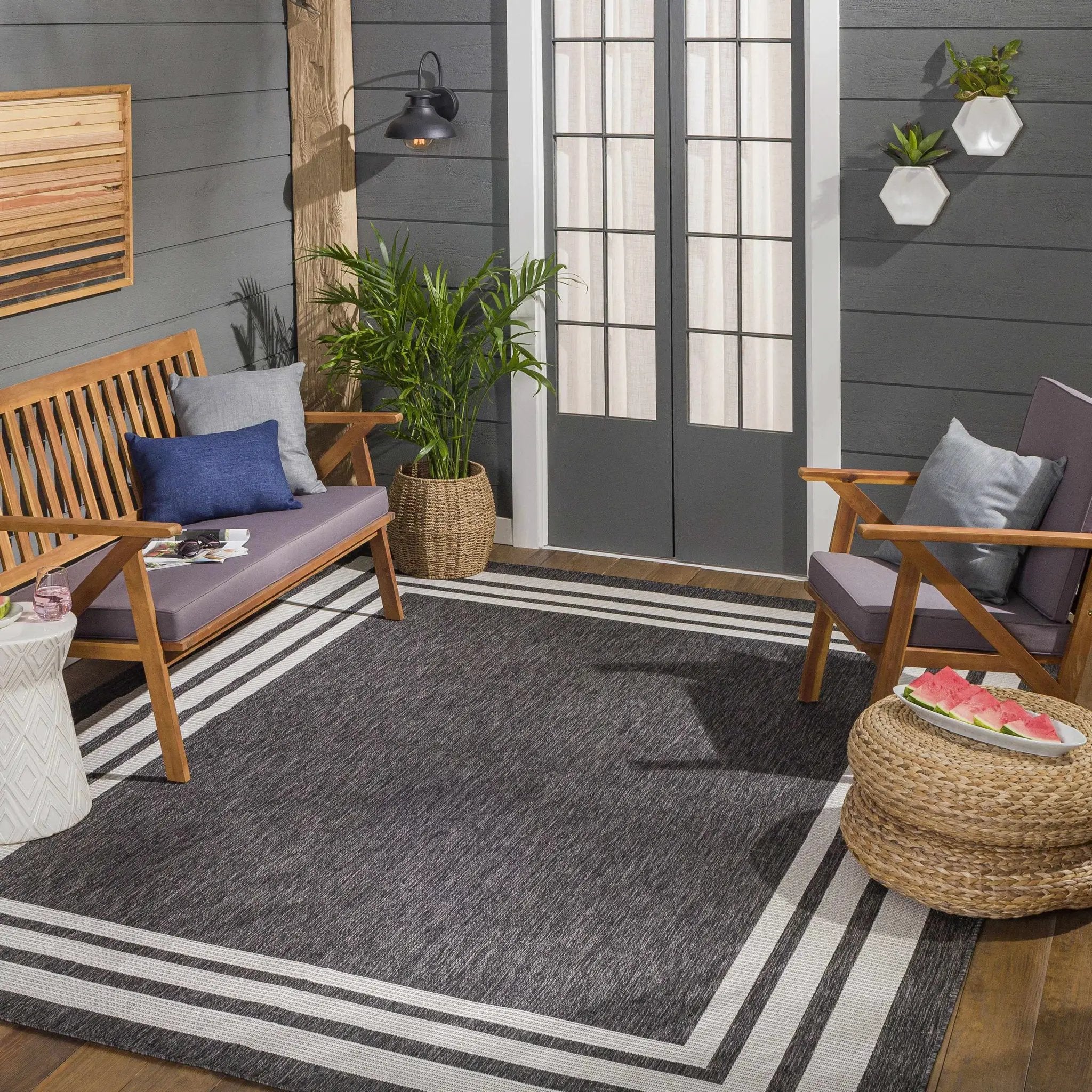 Coonamble Bordered Anthracite Outdoor Rug by Boutique Rugs