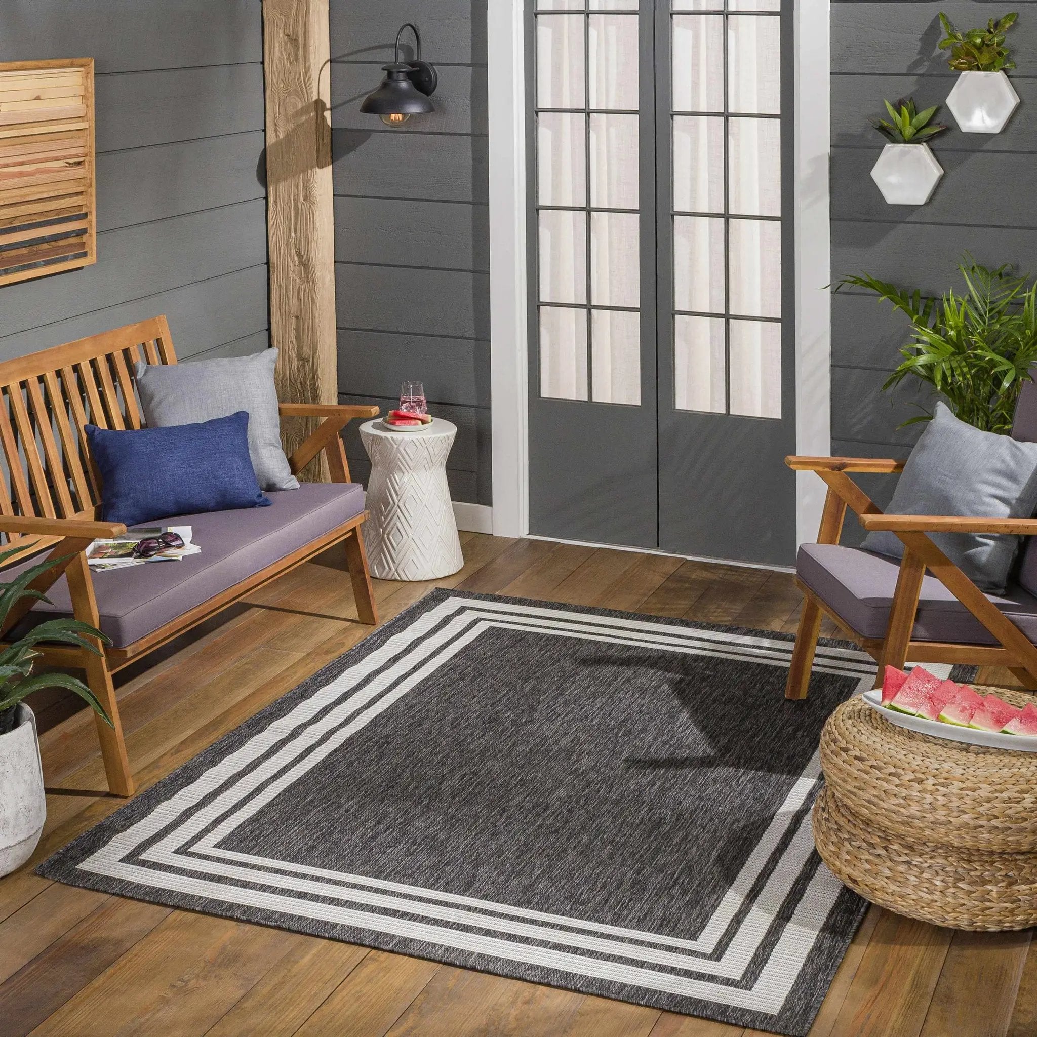 Coonamble Bordered Anthracite Outdoor Rug by Boutique Rugs