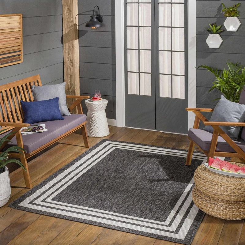 Coonamble Bordered Anthracite Outdoor Rug by Boutique Rugs