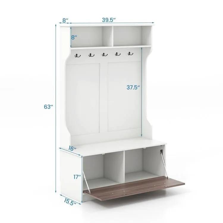 Entryway Bench Coat Rack Shoe Storage Cabinet in White Oak Wood Finish by HomePacific