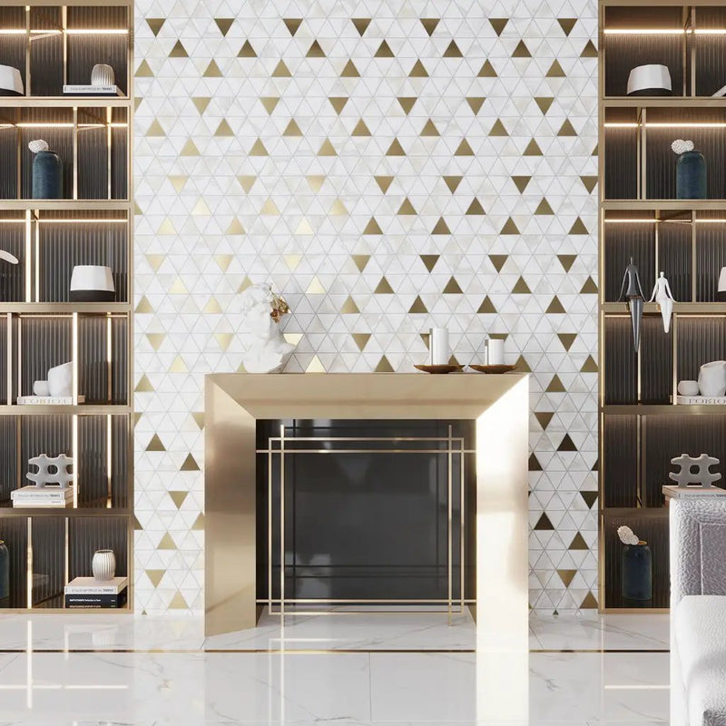 Bright White Gold 24x48 Polished Porcelain Large Format Tile (2 pack, 15.5 sq ft/case) by Apollo Tile