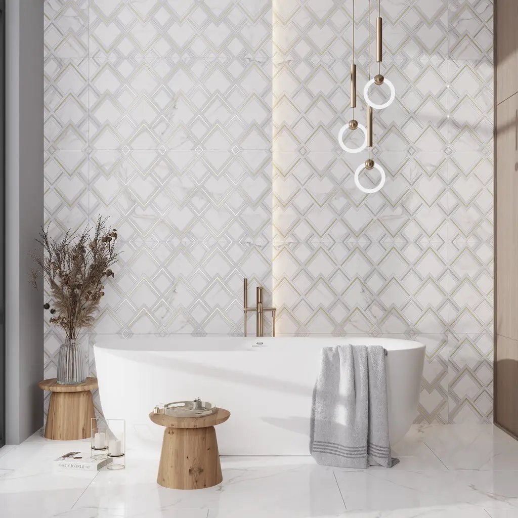 White Gold 24x48 Polished Diamond Porcelain Large Format Tile (1 pack, 7.75 sq ft/case) by Apollo Tile